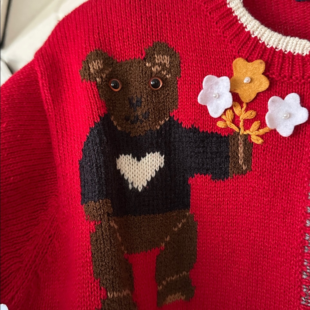 Vintage Karen Scott Christmas sweater, teddy bear plaid trendy! Size small red - Picture 4 of 7